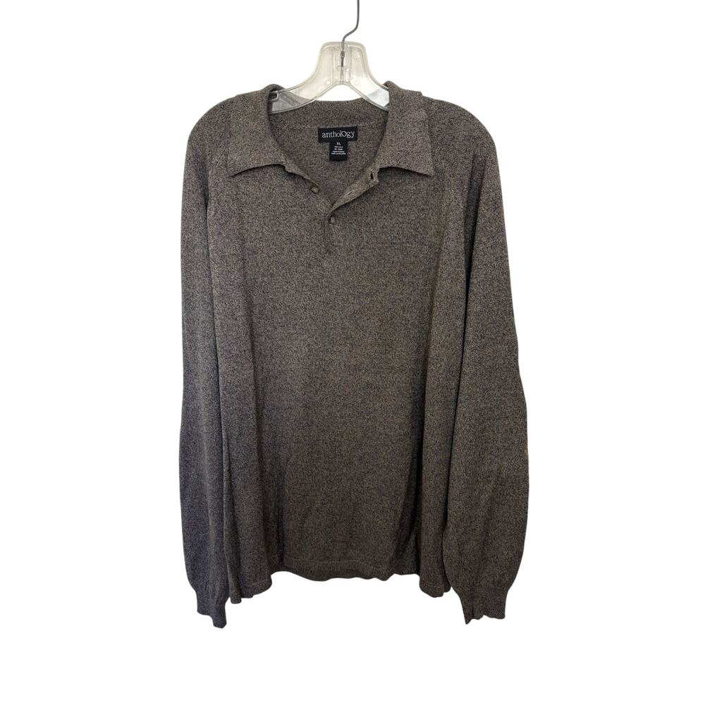 Anthology 100% Silk Grey Long Sleeve Polo Sweater Men's XL Office Granpacore